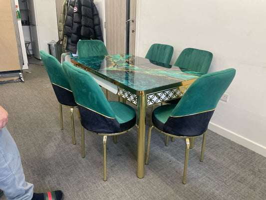 PACK OF 6 GREEN CHAIRS WITH DINING TABLE